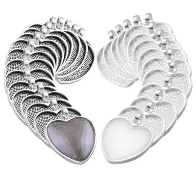 China 60pcs/lot Peach Heart Cabochon Zinc Alloy Bezel Set Trays 25mm Cabochon Base Pendant Set for sale