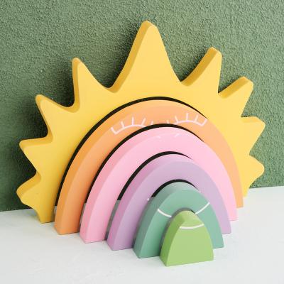 China Eco-friendly Non-Toxic Rainbow Stacking Toy Building Blocks Wooden Balance Balancing Stones for Kids Education for sale