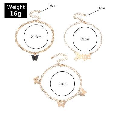 China Adjustable Length Layered Anklets Letter Design Butterfly Fashion Leg Chain 2021 for sale