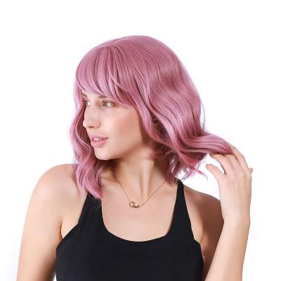 China Costume Wigs Silky Straight Pink Purple Colored Wigs Wavy Wave Hair Pastel Wigs For Woman for sale