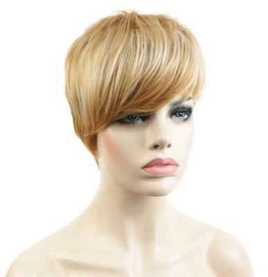 China Short Asymmetry Silky Straight Hair Side Part Synthetic Gold Wave Full Wigs With Closure for sale