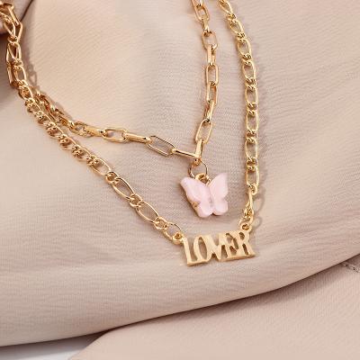 China Custom Adjustable Length Name Letter Necklace Initial Gold Plated European Hot Butterfly Chain for sale