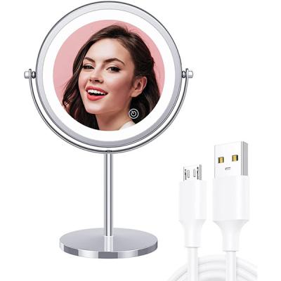 China MAH Rechargeable 2000 Lighted 8 Inch Lighted Around Double Side Makeup Mirror for sale