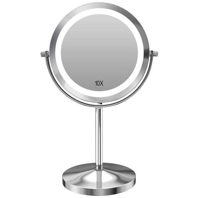 China Lighted 7 Inch Double Sided 10x Battery Operated Magnified Lighted Makeup Mirror for sale