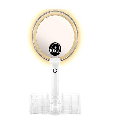 China Double Sided Lighted Makeup 1X / 10X Magnifying Hand Mirror With Lights for sale