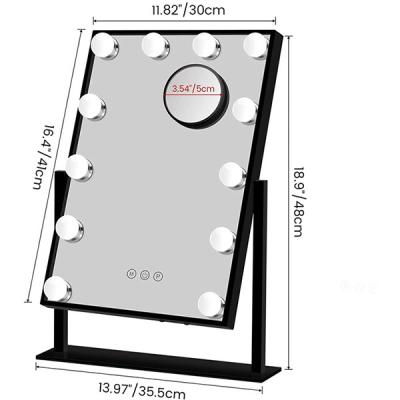 China Lighted Black Color 12 Bulbs Hollywood Makeup Mirror for sale