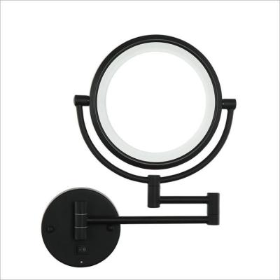 China Black 8 Inch Lighted Makeup Mirror 1X/10X Wall Mounted Magnifying Mirror With Extra Long Extendable Arm for sale