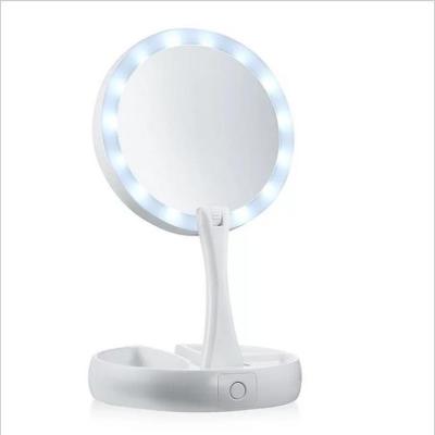 China Stand Lighted Desktop Makeup Led Mirror 1X/10X Magnifying Mirror Foldable For Bedroom for sale