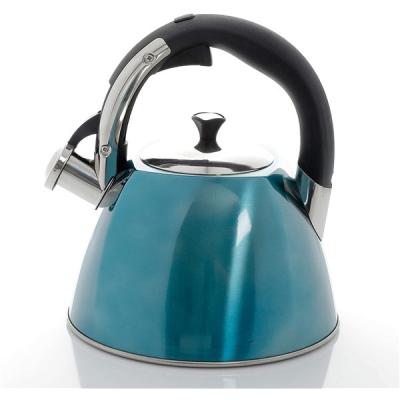 China Metallic Turquoise Stocked 2.5 Quart Stainless Steel Tea Square Whistling Kettle for sale