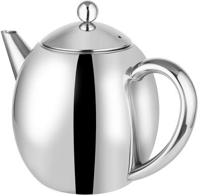 China Sustainable Double Walled Insulated Polished Stainless Steel 1.2L Teapot With Infusion Basket for sale