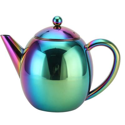 China 1.2L PVD Viable Rainbow Stainless Steel Double Wall Insulated Polished Teapot With Infusion Basket for sale