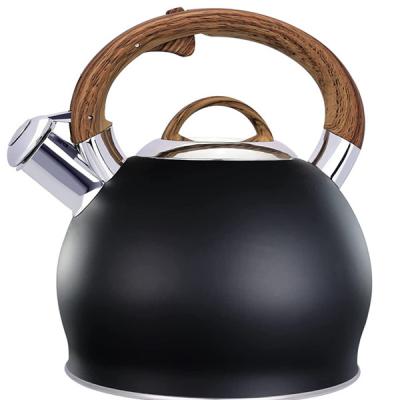 China Stocked 2.4 Quart Stainless Steel Tea Kettle Black Whistling Teapot For Stove Top for sale