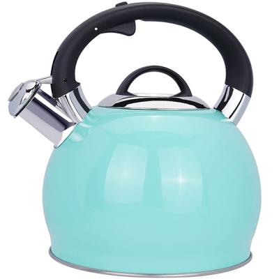 China Stocked 2.4 Quart Teal Stainless Steel Whistling Tea Kettle For Stove Top for sale