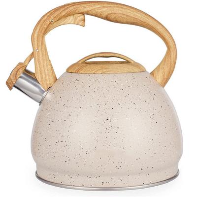 China Lightweight Khaki Stocked 2.7 Liter Tea Kettle Model Wood Handle Loud Whistler Food Grade for sale