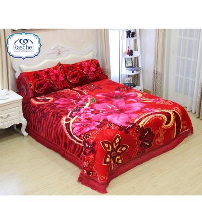 China Anti-pilling HOT! quick easy knit blanket and pillow, 3PC sets raschel blanket for sale