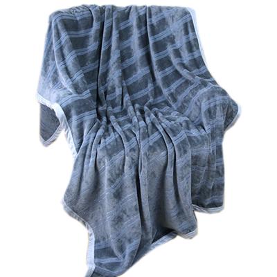 China Folded Single Color Stripe Fabric Polyester Flannel Fleece Throw Blanket for sale