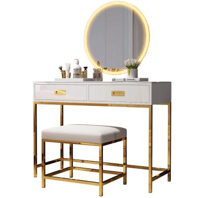 China Stainless Steel Extendable Modern View Luxury Bedroom LED Light Dressing Table With Light Mirror for sale