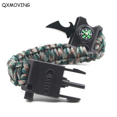 China Gear Kit Outdoor Camping Survival QXMOVING Compass Rescue Bracelet with Light, Knife, Compass, Whistle for sale