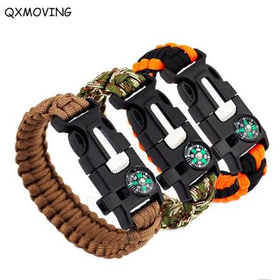 China With Starter Tactical Bracelets Fire Compass QXMOVING Compass Whistle Survival Handmade Outdoor Military Bracelet for sale