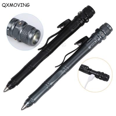 China QXMOVING Outdoor Army Glass Breaker Emergency Self-Defense Military Tactical Pen with USB Rechargeable LED Flashlight for sale