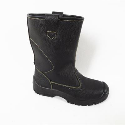 China Anti-static waterproof leather boots with PU injection steel outsole toe bobbin safety rigger boots for sale