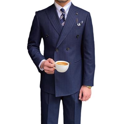 China Formal British Men's Double Breasted Suit Men's Korean STRIPE Wool Version Banquet Groom Host Suit for sale