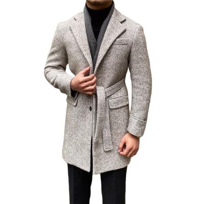 China New Solid Color Anti-Wrinkle Pea Coat Men's Plain Premium Wool Men's Tweed Herringbone Coat for sale