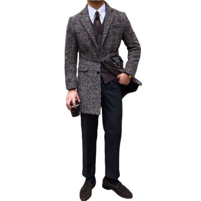 China 2022 New Wool Overcoat Men's Solid Color Fashion Casual Mid Length Thick Herringbone Casual Coat for sale