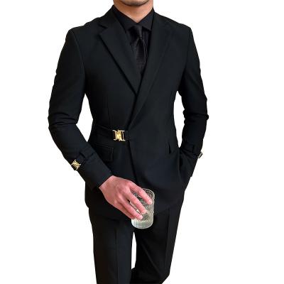 China Anti-wrinkle 2022 spring self-made men's slim fit Fashion Black Suit Wedding Banquet suit personality trend for sale