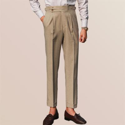 China Anti-wrinkle casual straight high waist striped pants men's pants men's retro soft button Naples Paris soft suit pants for sale