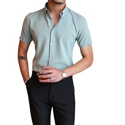 China 2021 summer new business leisure anti-pilling basic pure color non iron short sleeved shirt men's fashion for sale