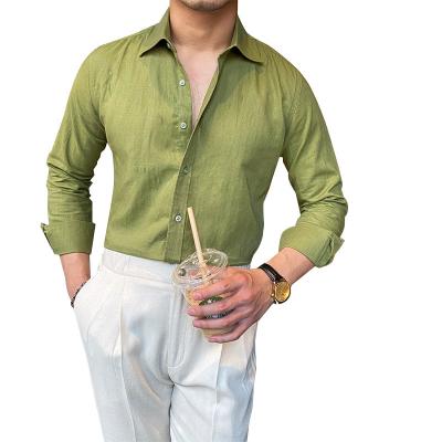 China Self-made men's summer self-made men's white shirt canvas sleeved thin thin casual shirt breathable inch long for sale