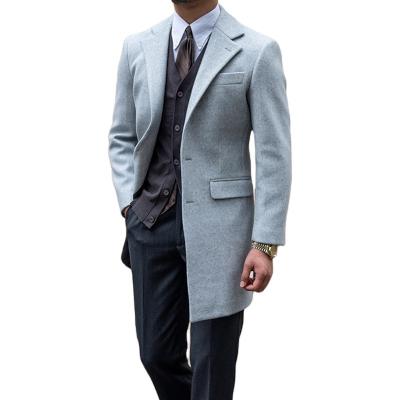 China Wholesale Men's Coat Jacket Light Gray Business Casual Lapel Men's Single Breasted Length Mid Wool Single Breasted Coat Anti-wrinkle for sale