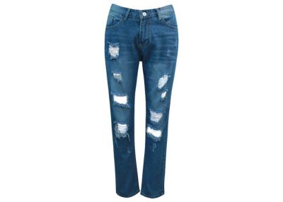 China Eco Slim Straight Jeans Dark Blue , Elastic Straight Leg Jeans Mid Rise for sale