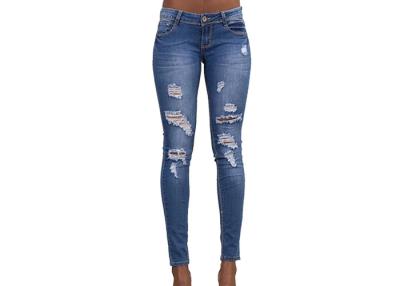 China Breathable Distressed Skinny Denim Pants Mid Waist With Four Pockets for sale