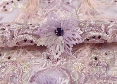 China Wedding Beige Purple Pink Colorful Mesh Lace Fabric Ostrich Feather Sequin 3d for sale