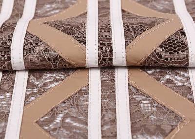 China 100% Nylon Stretch Lace Fabric Khaki Color , Cutting Lace Fabric For Uniform / Coated for sale