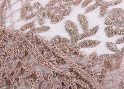 China Ostrich Feather Bridal Lace Fabric / Embroidery Gold Sequin Lace Fabric for sale