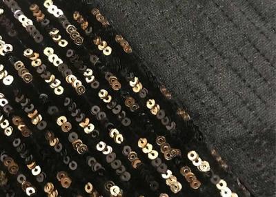 China Black Gold 3mm Sequin Pattern Fabric , Sparkly Sequin Fabric Straight Line Mesh Embroidery for sale