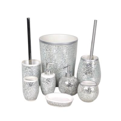 China Full Resin Luxury Designer Hotel Silver Sustainable Wholesale Modern Terrazzo Housewares Concrete Toilet Bathroom Set Accessories Products for sale