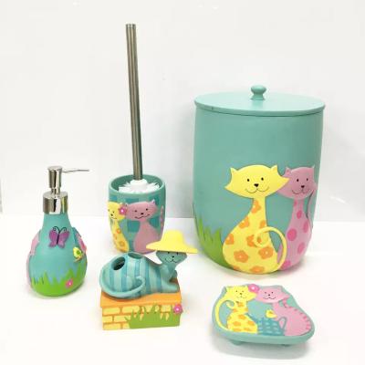 China 2023 Sustainable Modern Children Cute Eco-friendly Colorful Six Pieces Suit Super Markets Gift Stores Resin Material Bathroom Products for sale