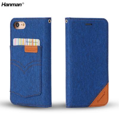 China Handmade Mobile Phone Jean Denim Leather Wallet Case for iPhone 7 8 for sale