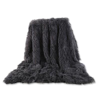 China Warm Fluffy Soft Hair Folded Fuzzy Faux Fur Gray Blanket Shaggy Sherpa Reversible Throw Blanket Long for Man and Woman Couch Bed for sale