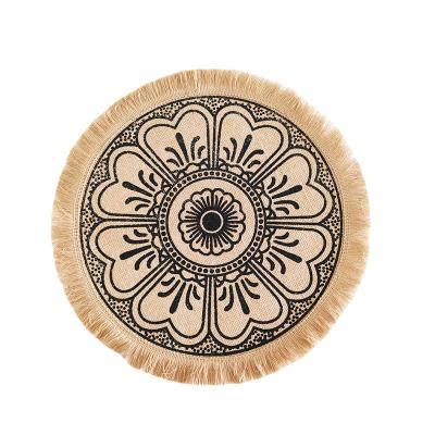 China Sustainable Round Bohemian Hand - Jute Mat Non-Slip Thermal Insulation Decorative Woven Braided Coaster Place Mat With Tassel Macrame For Table for sale