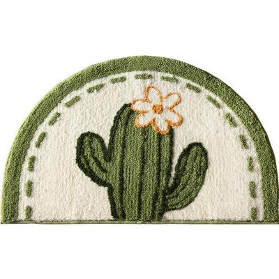 China Cactus Flower Semi Circle Cover Fluffy Tufted Water Absorbent Washable Shaggy Carpet For Bathroom Non Slip Floor Bath Door Mat for sale