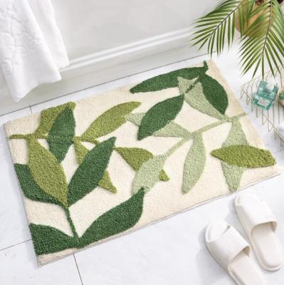 China Washable Modern Polyester Leaves Blanket Fluffy Adorning Water Absorbent Shaggy Carpet Non Slip Floor Door Washable Bath Mat For Bathroom for sale