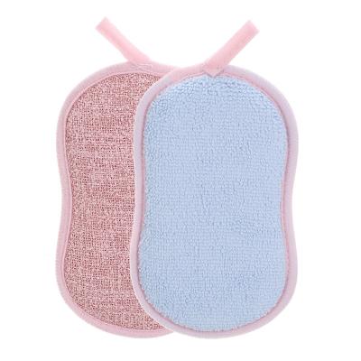 China New Design Hang Two Side Polyester Microfiber Kitchen Sponge Dish Cloth Pot Wash Kitchen Cleaning Sponge for sale