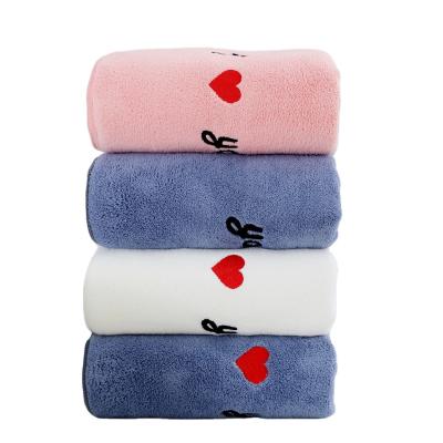 China 70x140cm Microfiber Coral Velvet Highly Absorbent Quick Viable Luxury Hotel Embroidered Blue Pink White Beach Bath Dry Thick Towels for sale