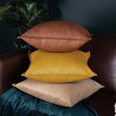 China Modern Design 18inch Pure Color PU Leather American Style Nondisposable Modern Outdoor Sofa Couch Pillow Cover Cushion Cover for sale