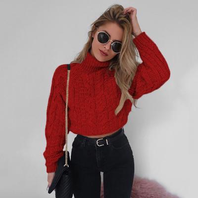 China Autumn And Winter Solid Color Lady Knit Cropped Turtle Neck Short Women Sweater Breathable Pullovers for sale